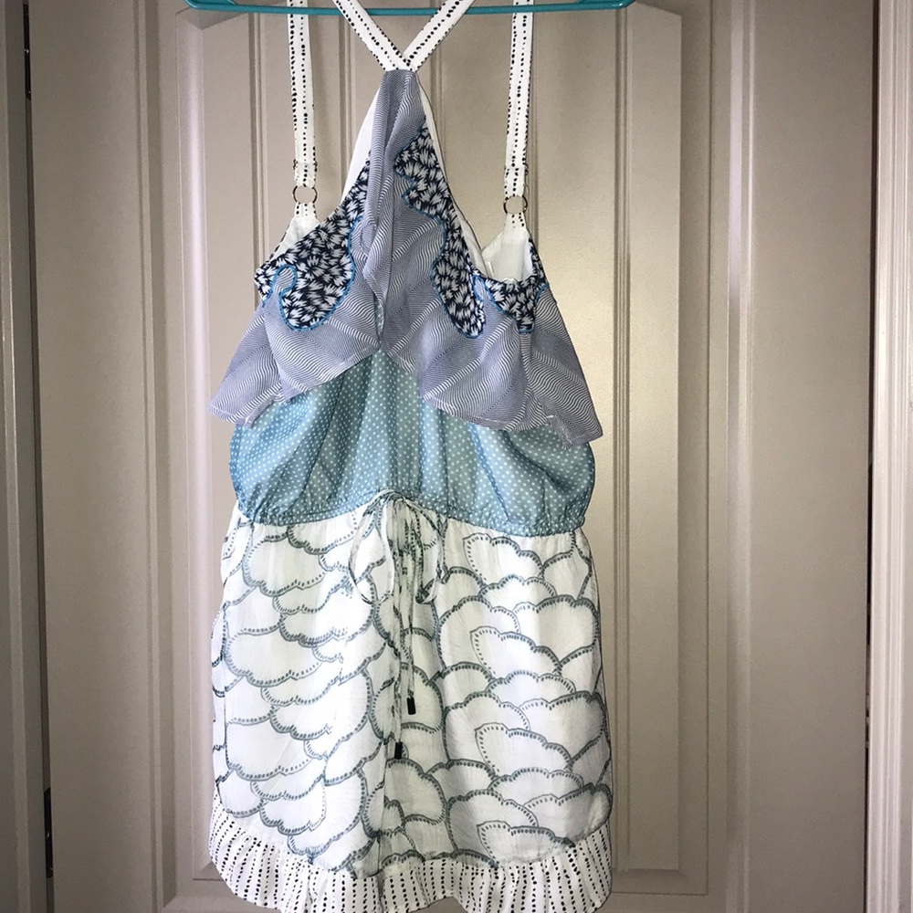 White printed romper with zipper back